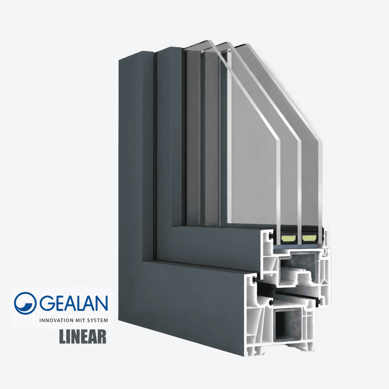 Coupe technique du profil PVC GEALAN LINEAR