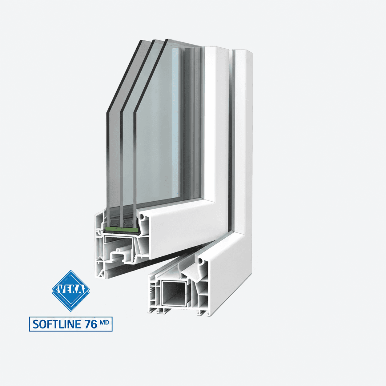 Coupe technique du profil PVC VEKA Softline 76 MD